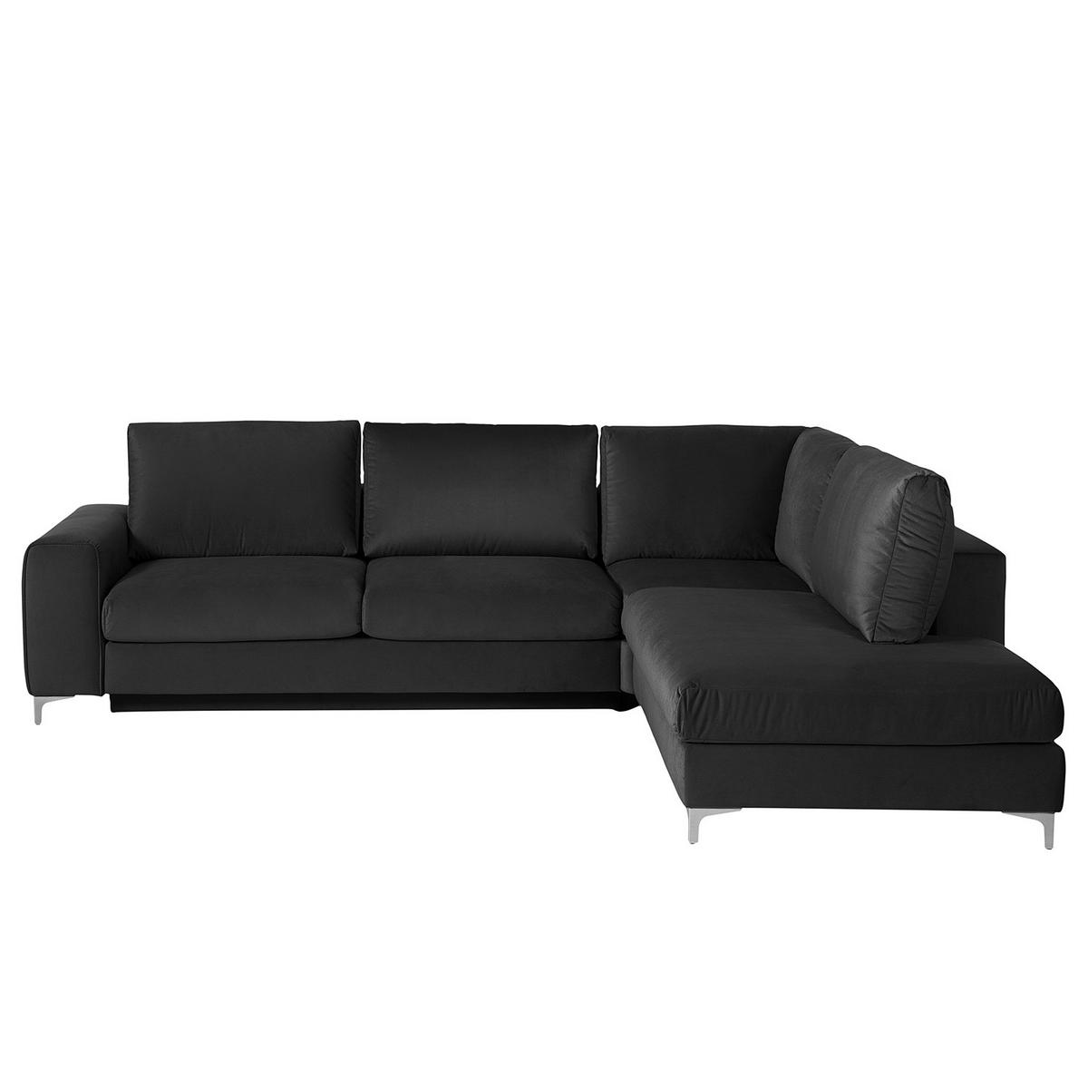 ECKSOFA mit Ottomane - Chromfarben/Dunkelgrau, Textil/Metall (302/1cm) - home24