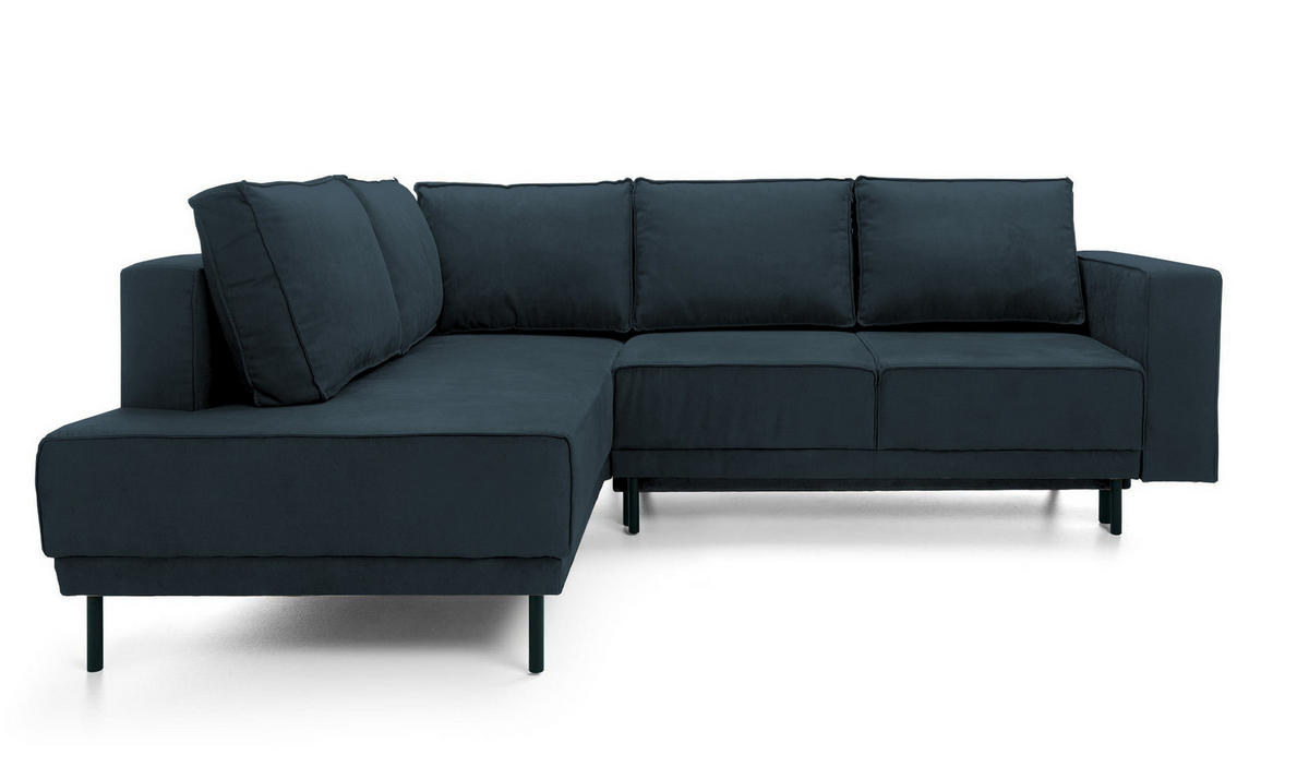 ECKSOFA Rodario Dunkelblau Velours - Schwarz/Dunkelblau, Textil/Metall (247/187cm) - Selsey