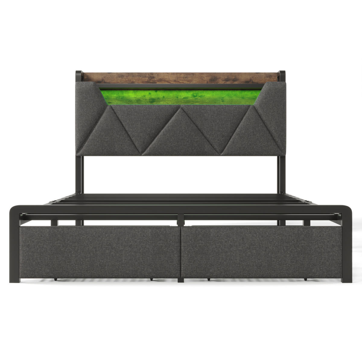 POLSTERBETT 160/200 cm mit LED-Beleuchtung, USB- und Typ-C-Anschluss, Matratze und Stauraum-Kopfteil und 2 Schubladen, Grau - Grau, Textil (160/200cm) - Redom