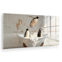 ACRYLGLASBILD Vintage - Pinguin - Badewanne - Schaumstoff 120x60 cm - Schwarz, Glas (120/60cm) - MuchoWow