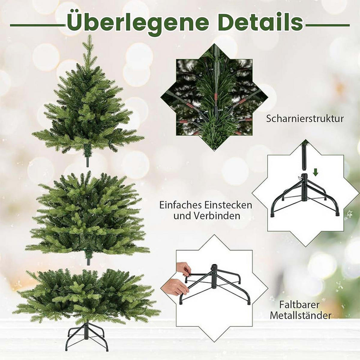 WEIHNACHTSBAUM mit 11 Lichtmodi 150cm Grün - Grün, Metall (150cm) - COSTWAY