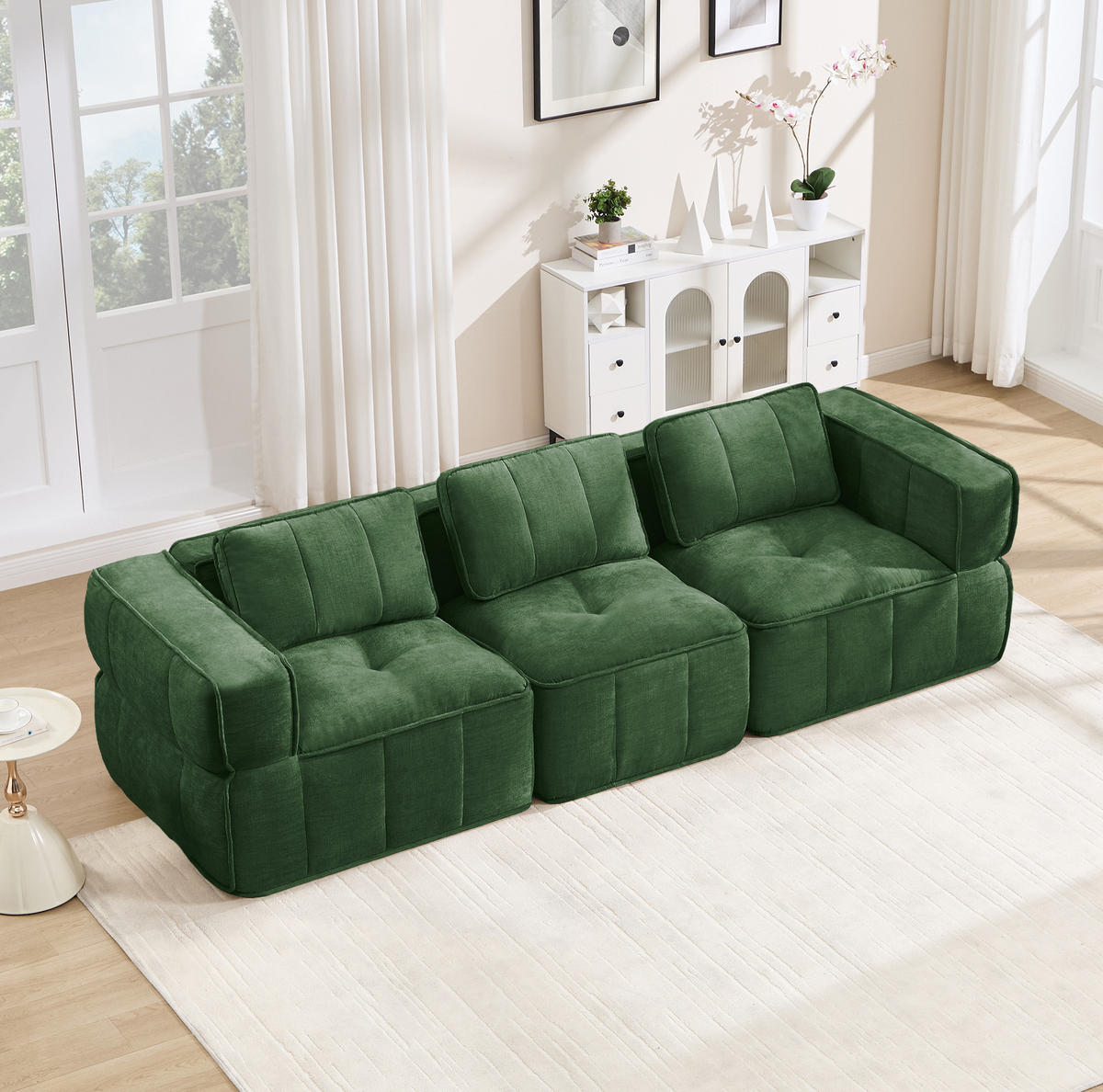 SOFA modular 3-Sitzer Polyester Green - Grün, Textil (217/67/93cm) - IVMEU