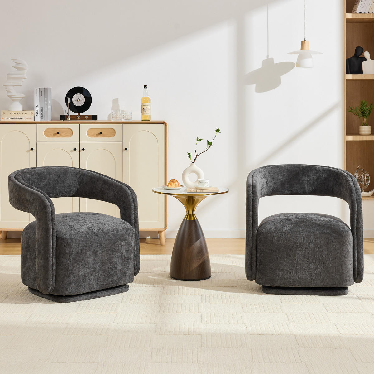 SESSEL,360 Grad Drehsessel Grau, Wohnzimmer Loungesessel - Grau, Textil (70/74/65cm) - PARAFTA HOME