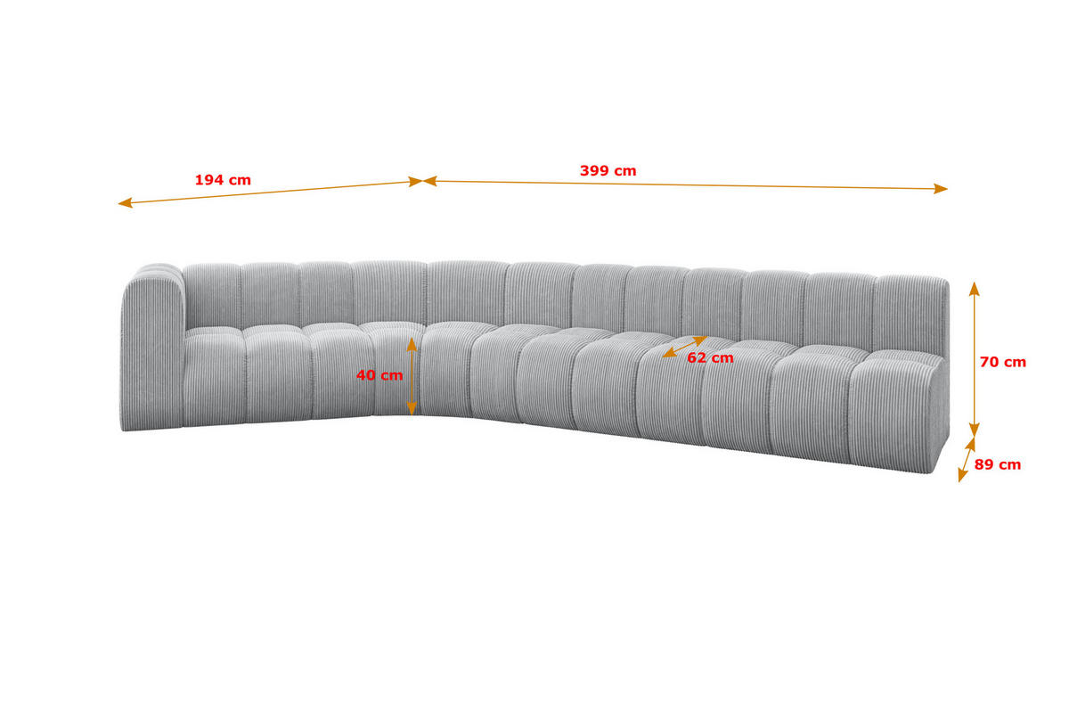 ECKSOFA modulares Sofa Karex-L2 - 399x194x70 cm Grau - Grau, Holzwerkstoff/Textil (399/194cm) - ALTDECOR
