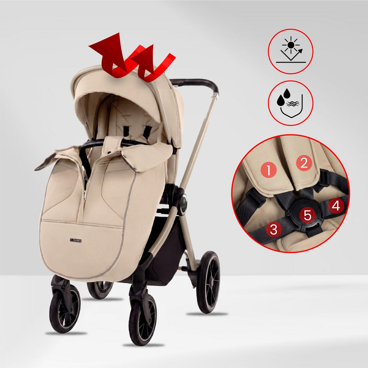 KINDERWAGEN Gavia 3in1 Brownie Babywanne, Buggy Sportsitz, Babyschale I-Size - Beige/Schwarz, Textil/Metall (58/99cm) - BabyLux
