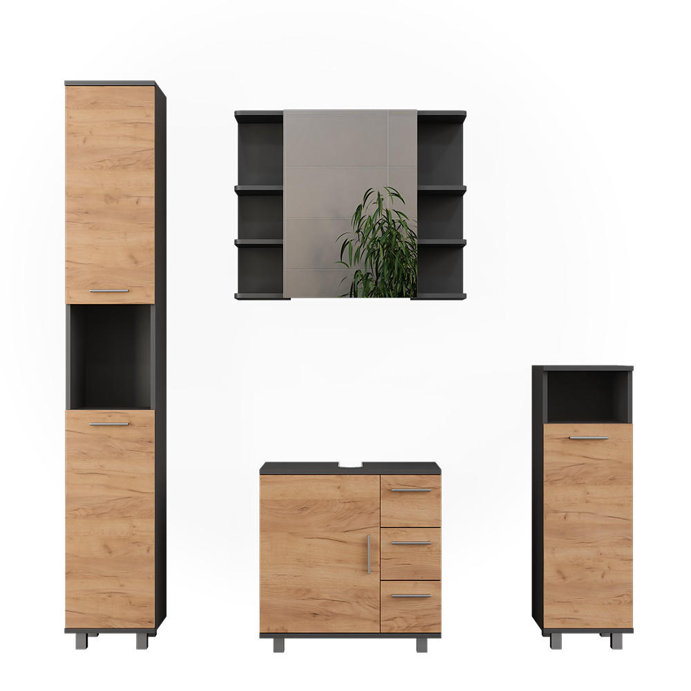 BADRUMSMÖBELSET Ilias Goldkraft ek/antracit 4 delar Honungsek, Antracit 60.8/60.2/33 cm
