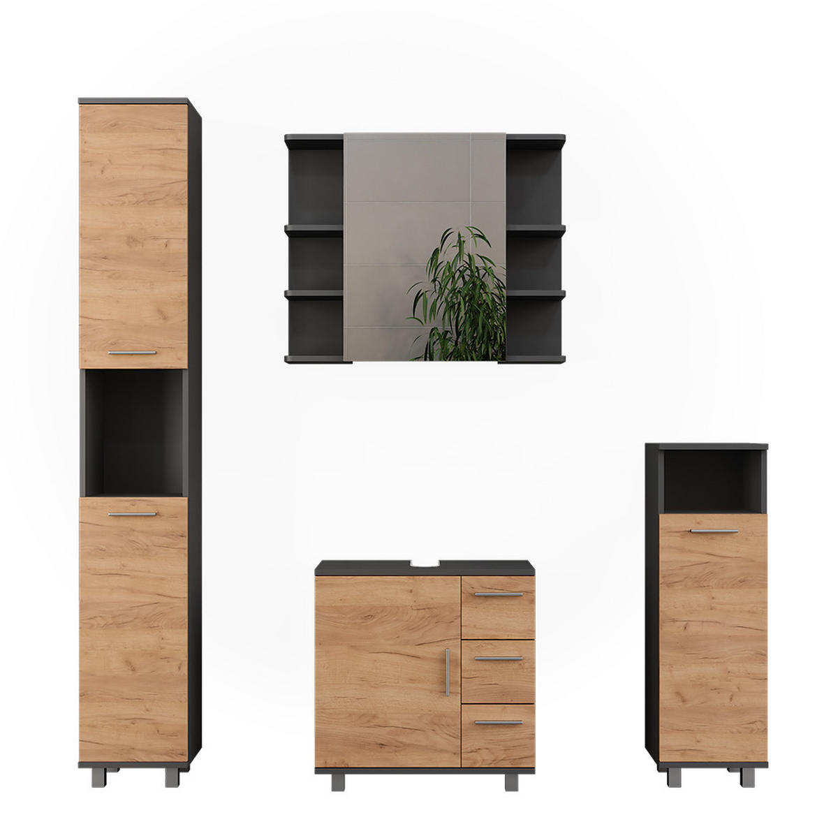 KOUPELNOVÝ NÁBYTEK Ilias Zlatý dub power/antracit - medově dubová, kompozitní dřevo (60.2/60.8/33cm) - Vicco