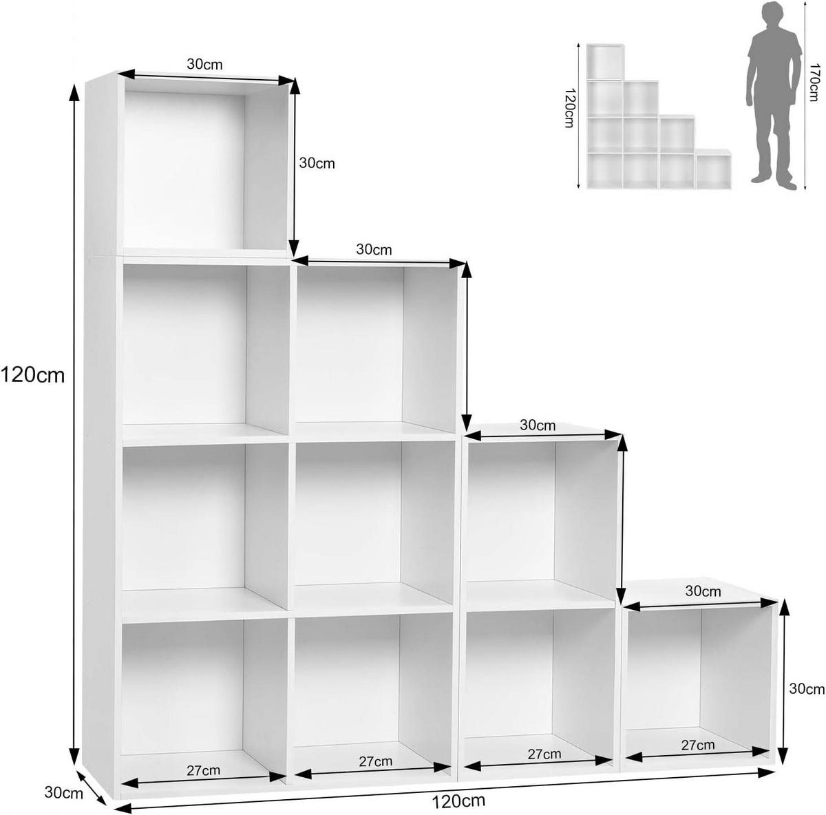 REGALE Bücherregal mit 10 Fächern, 120 x 120 x 30 cm,Weiß - Weiß, Holzwerkstoff (120/120/30cm) - Woltu