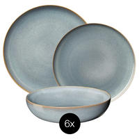 GESCHIRRSET6 PERSONEN GESCHIRRSETSaisons - Denim - 18-teilig / 6 Personen - 6 Dinner-Teller, 6 FRÜHSTÜCKTELLER und 6 Schalen - Blau, Keramik (2/2/1cm)