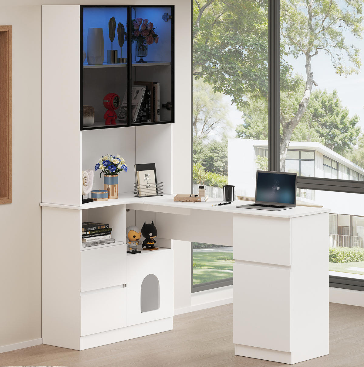 HIGHBOARD 120/80/180 cm Weiß aus MDF mit LED-Beleuchtung - Weiß, Holzwerkstoff (80/180/120cm) - OKMYHOME