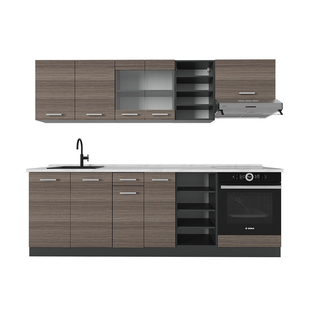 KÜCHENZEILE R-Line Edelgrau/Anthrazit 240 cm , AP Marmor - Anthrazit/Braun, Holzwerkstoff (240/81.6/60cm) - Vicco