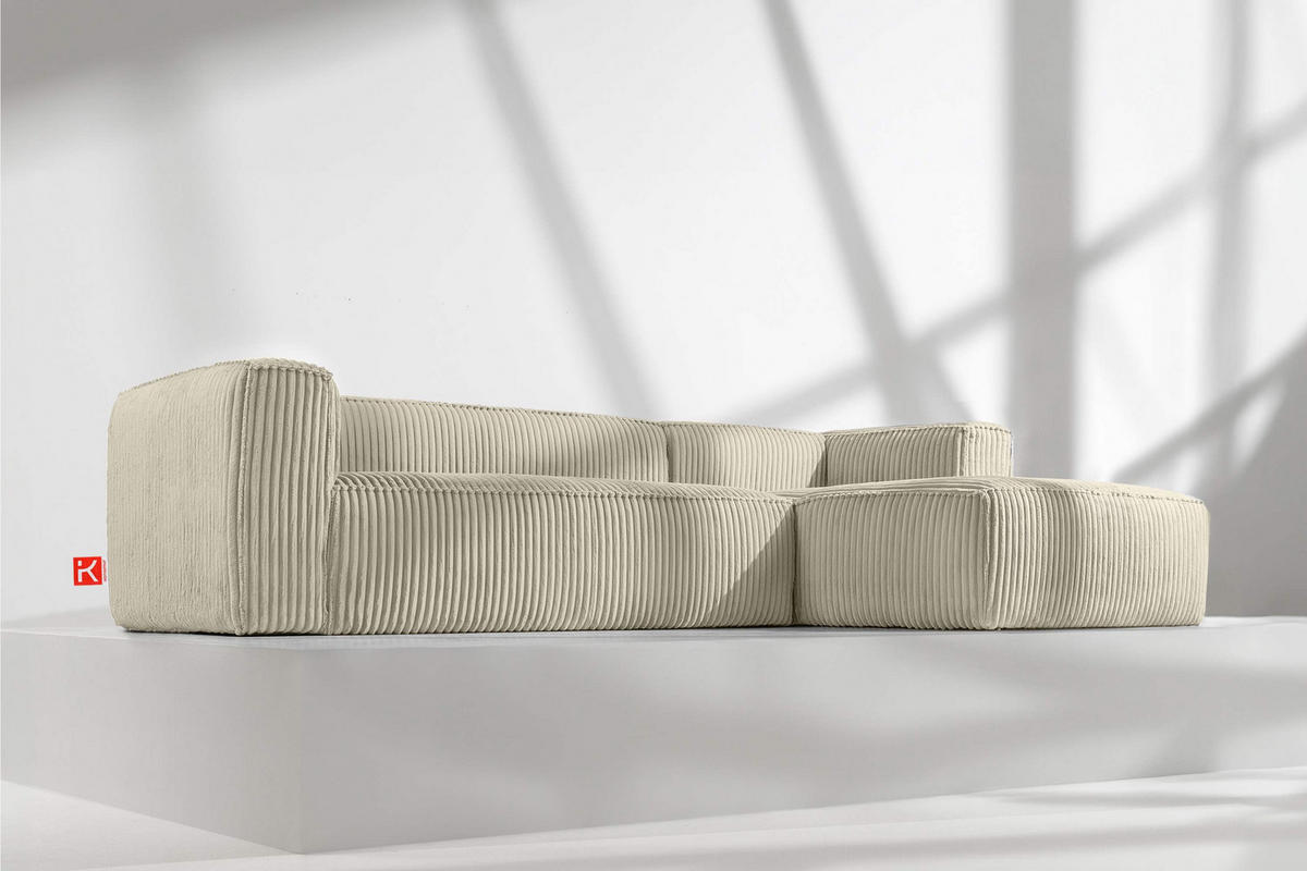 ECKSOFA-RECHTS FEROX Modern, Cord-Stoff, cremefarben - Creme, Textil (305/175cm) - KONSIMO®