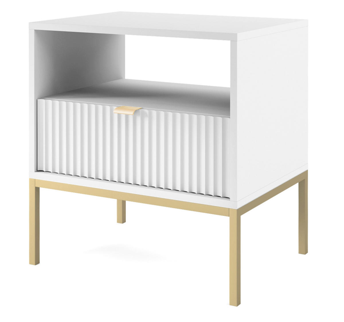 NOČNÝ STOLÍK Vellore biela so zlatým rámom 54 cm - biela/zlatá, kov/kompozitné drevo (54/56/39cm) - Selsey