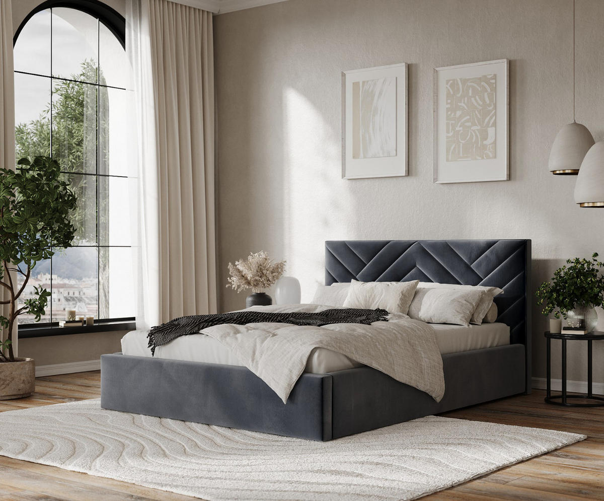 POLSTERBETT Arco 160/200 cm Dunkelgrau im Kronos Stoff - Dunkelgrau/Schwarz, Holz/Holzwerkstoff (160/200cm) - AltaBeds