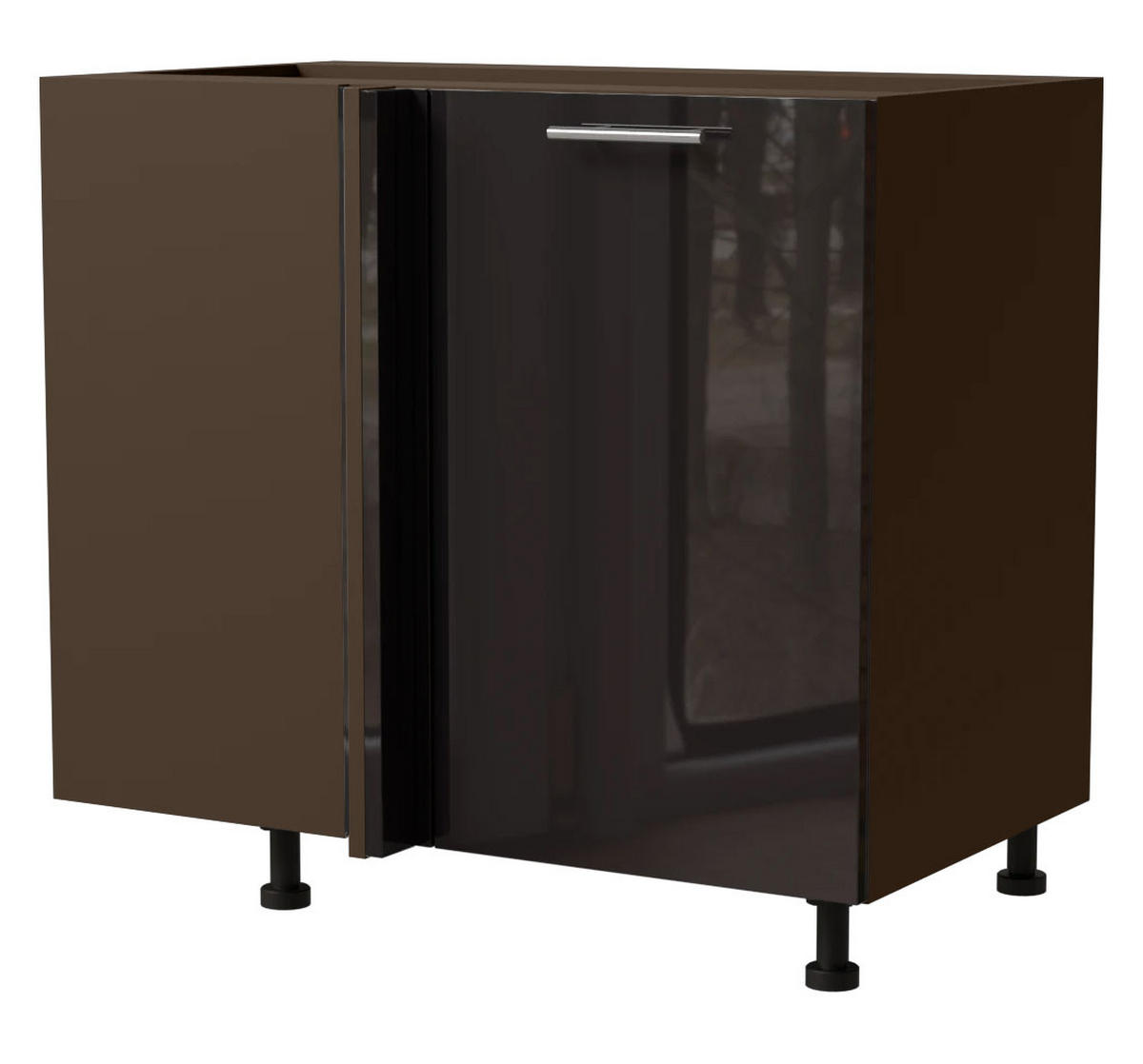 ECK-KÜCHENSCHRANK Essen D13U/90 Schwarz Hochglanz / Lava Matt 90 / 50 / 82cm - Schwarz Hochglanz/Dunkelgrau, Holz/Holzwerkstoff (90/82/50cm) - Feldmann-Wohnen