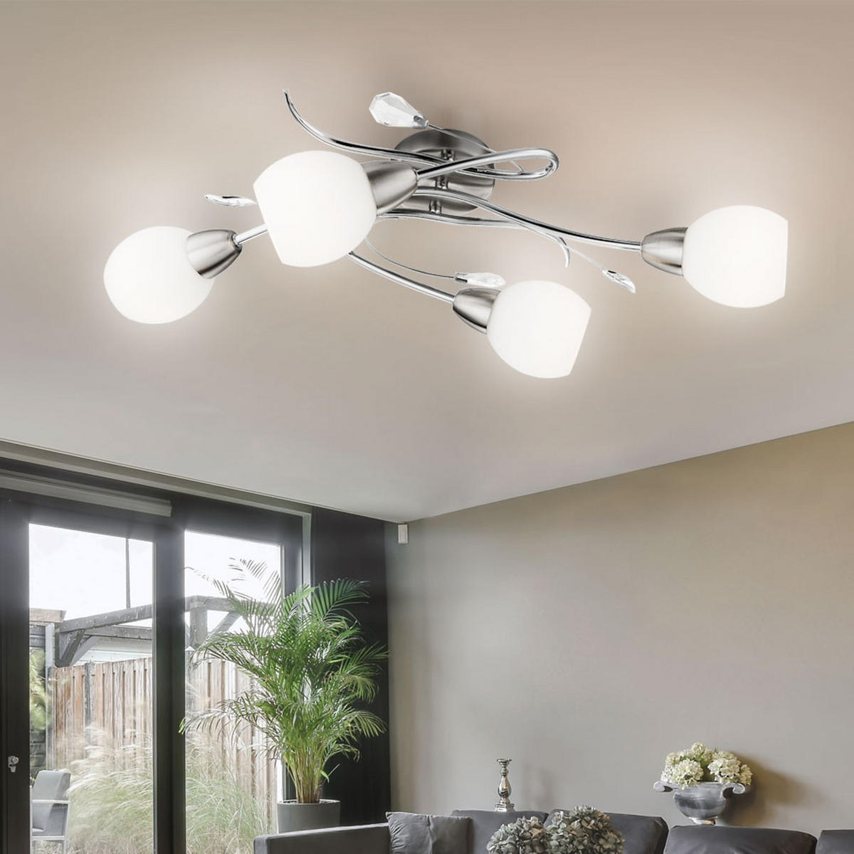 LED DECKENLEUCHTE Metall Silber Kristalloptik - Silberfarben, Glas (70/25/21cm) - Globo Lighting