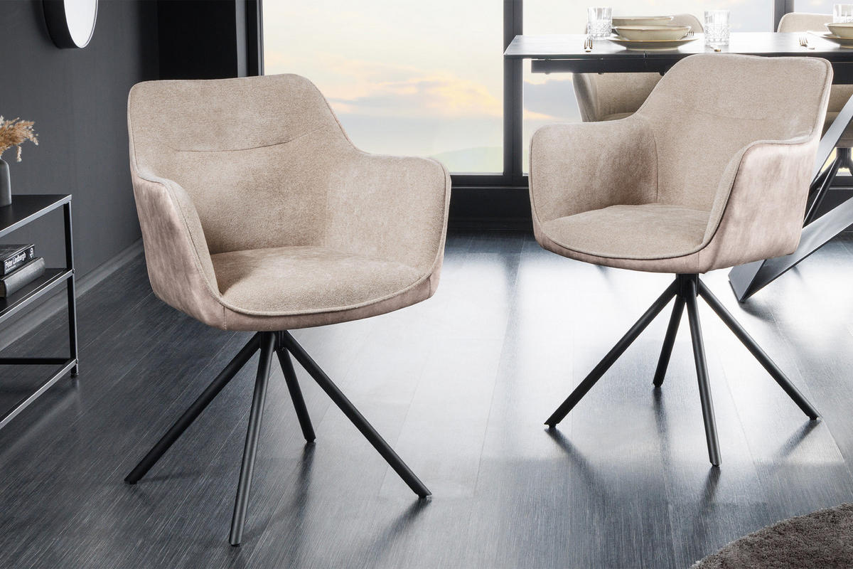 STUHL VERONA Samt Champagner 80 cm - Champagner/Schwarz, Textil/Metall (58/80/59cm) - riess-ambiente