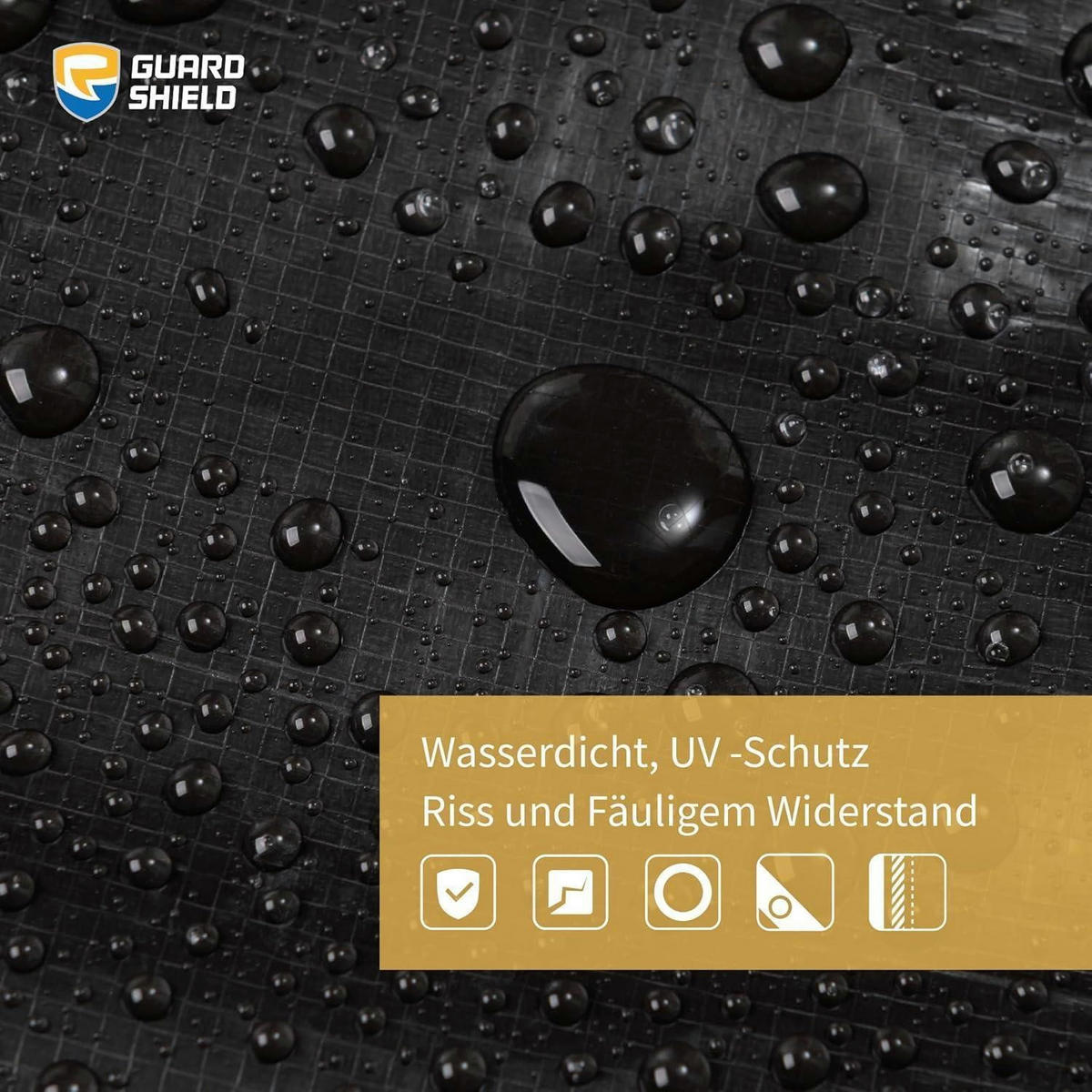 GEWEBEPLANE 4 x 4 m Schwarz Wasserdicht mit Ösen - Schwarz, Kunststoff (30/6/40cm)