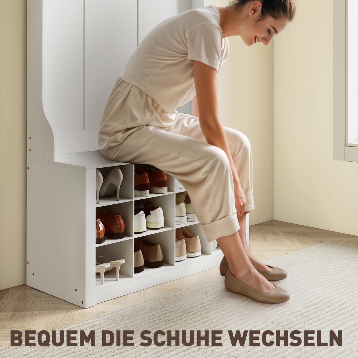 GARDEROBENSTÄNDER mit Sitzbank Kleiderständer mit Schuhregal 6 Haken - Weiß, Holzwerkstoff (35/172.2/100cm) - HOMCOM