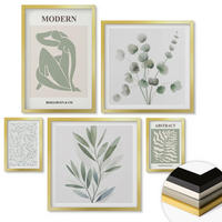 WANDBILDER 5er Set - 50x50 cm & 20x30 cm & 40x60 cm Goldrahmen - Matisse entwirft Boho-Pflanzen - Goldfarben, Kunststoff (40/60cm) - ArtPrintCave