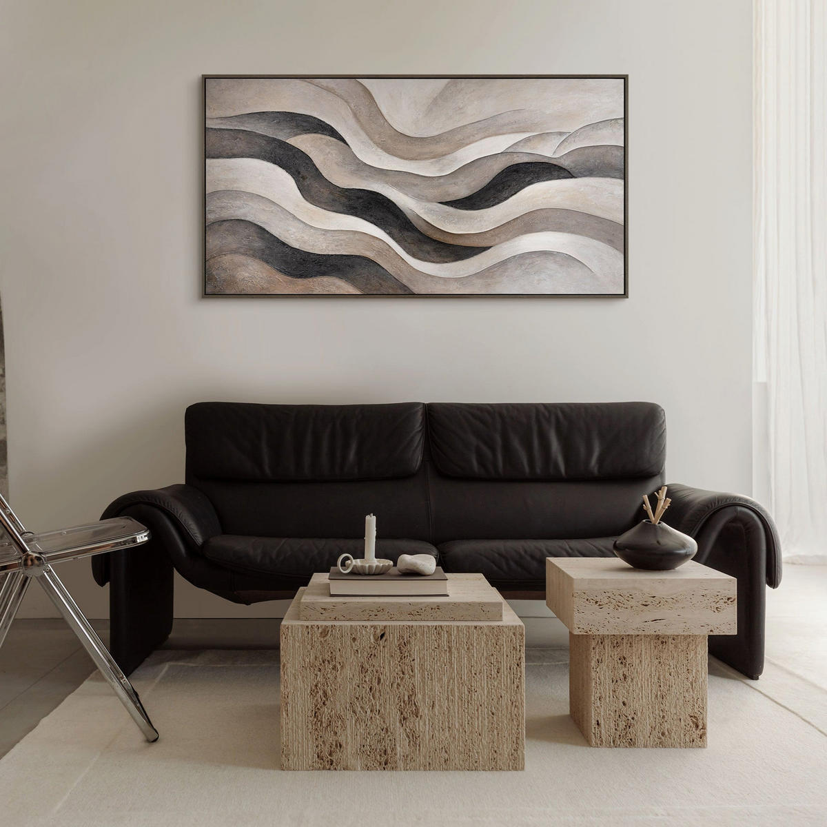 GEMÄLDE Sandwellen Schattenfugenrahmen Eichefarben 160x80 cm - Eichefarben, Holz (160/80cm) - YS-art gallery