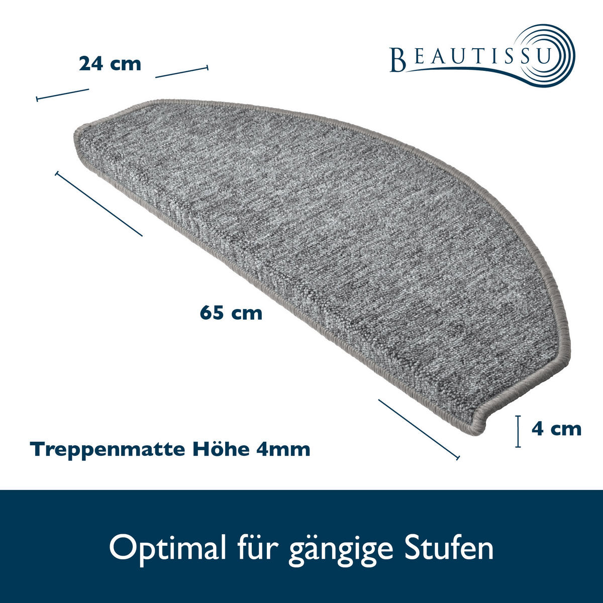 STUFENMATTE ProStair 56/20 cm Hellgrau 15tlg - Hellgrau, Textil (56/20/1cm) - Beautissu 