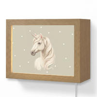 NÁSTĚNNÁ LAMPA Jednorožec - bílý - tečky 20x15 cm - šedohnědá, kompozitní dřevo (20/15/8cm) - OnlyWow