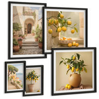 BILDER SET 5er Set - 50x50 cm & 20x30 cm & 40x60 cm Schwarzer Rahmen - Frische, farbenfrohe Zitrusfrüchte - Schwarz, Kunststoff (40/60cm) - TULUP