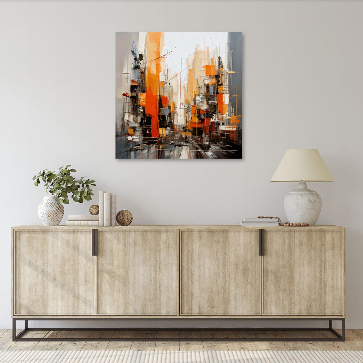 LEINWANDBILD Stadt Städtische Abstraktion 60x60cm - Orange, Textil (60/60cm) - Feeby