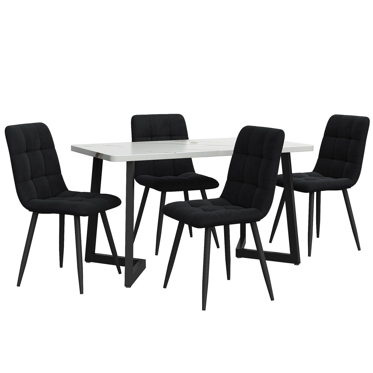 ESSTISCHSET mit 4 Stühlen, rechteckig, schwarz, Samt - Schwarz, Holzwerkstoff (117/75/68cm) - FLIEKS