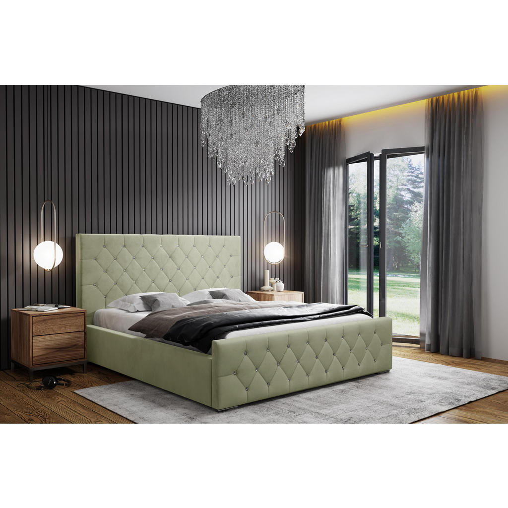 Thumbnail - DomoHome Polsterbett, Hellgrün, Textil, Balkeneiche, 2-Sitzer, Rechteckig, 140x200 cm, Schlafzimmer, Betten, Polsterbett...