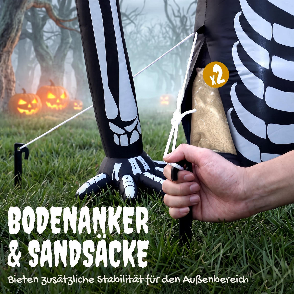 AUFBLASBARES-HALLOWEEN-SKELETT Polyester Schwarz - Weiß, Textil (53/142/153cm) - Outsunny
