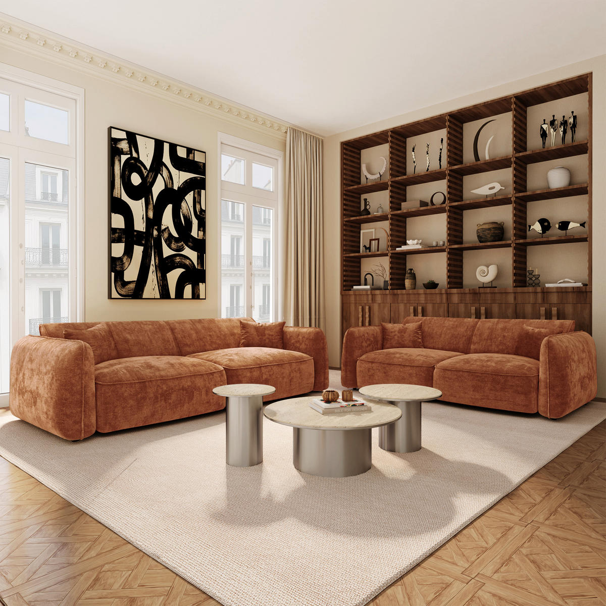 SOFA LOMI Geprägtes Velours Terrakotta 150cm - Dunkelorange/Terracotta, Textil (150/74/90cm) - Premium Interiors