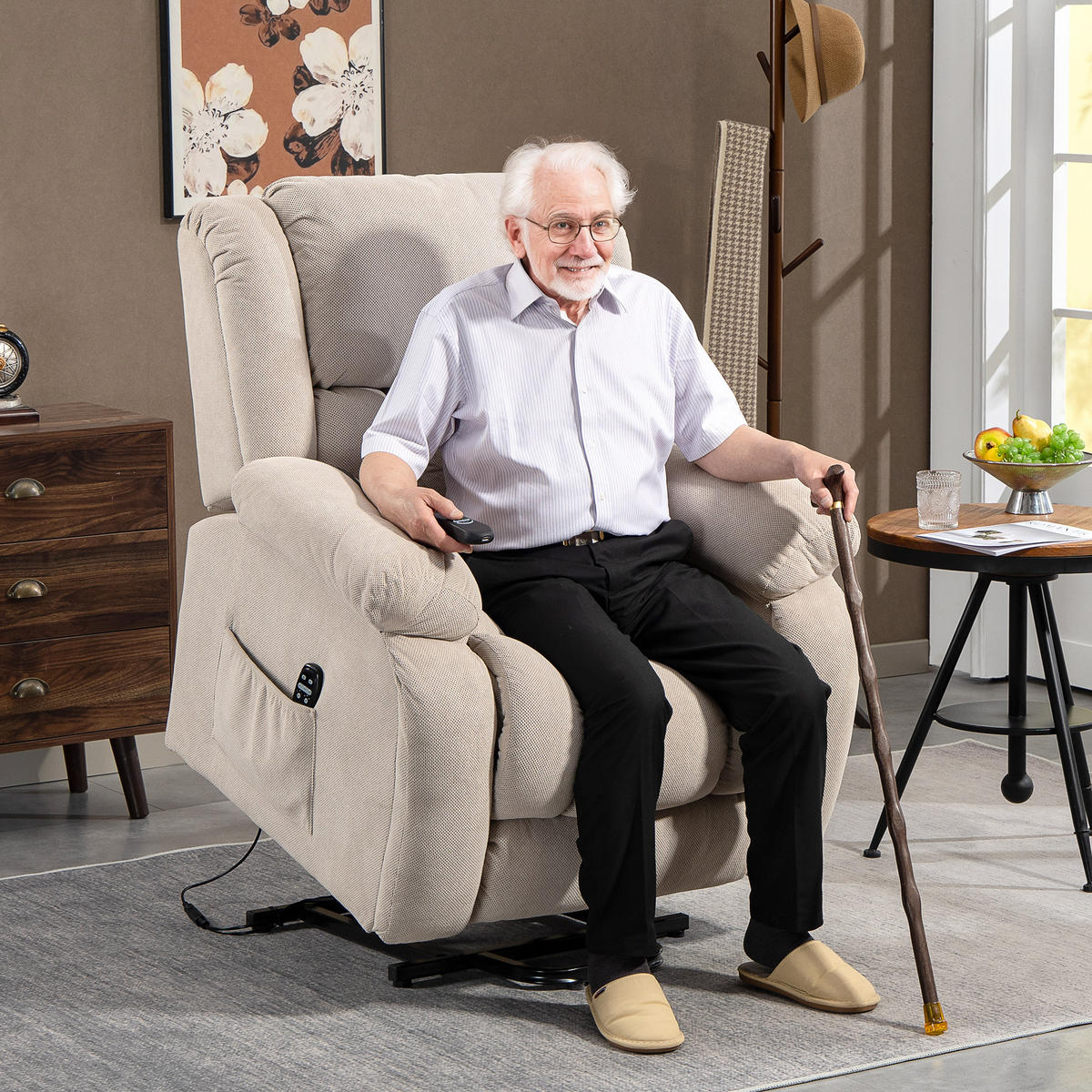 MASSAGESESSEL DE-15434 elektrisch mit Massage, Heizung und Aufstehhilfe - Beige, Metall (104/100/93cm) - ComfortXL