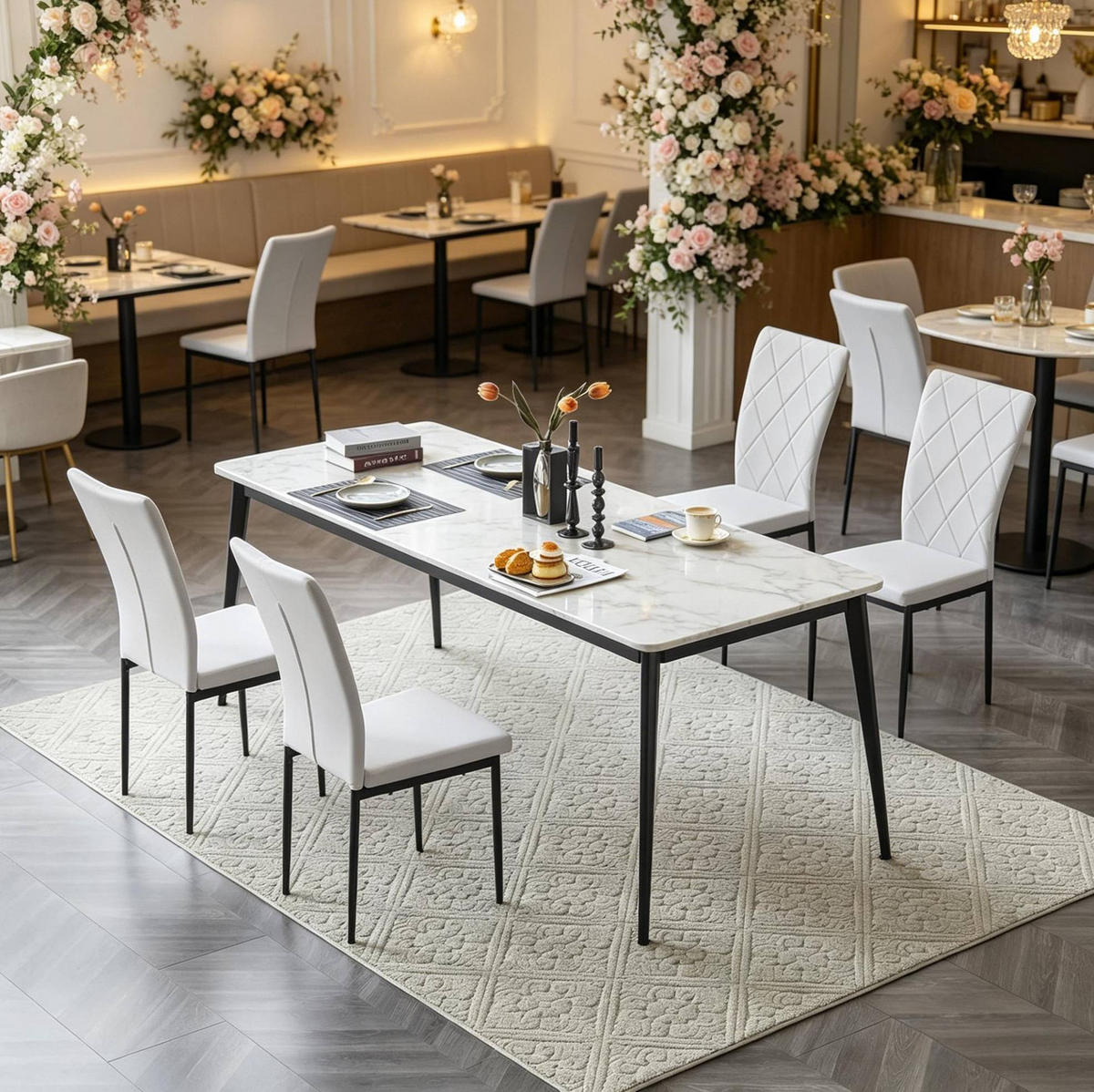 ESSSTUHL 4er-Set mit hoher Rückenlehne Schwarz/Weiß 42 x 94,5 x 59 cm - Schwarz, Metall (42.5/94.5/40.2cm) - Meubliv
