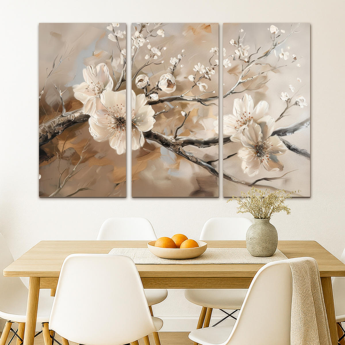 LEINWANDBILD 3er Set Blüte - Beige - Abstrakt - Blumen 120x80 cm - Hellbraun, Textil (120/80cm) - MuchoWow