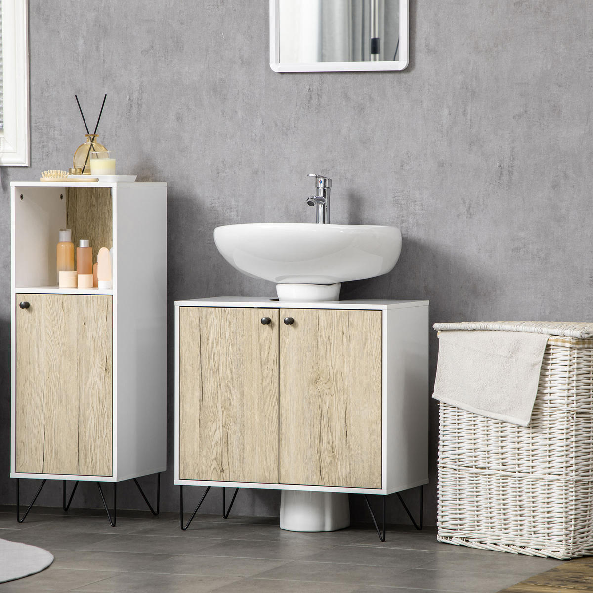 WASCHBECKENUNTERSCHRANK DE-15928 mit 2 Türen und Stahlbeinen Natur - Naturfarben, Holzwerkstoff (60/60/30cm) - ComfortXL