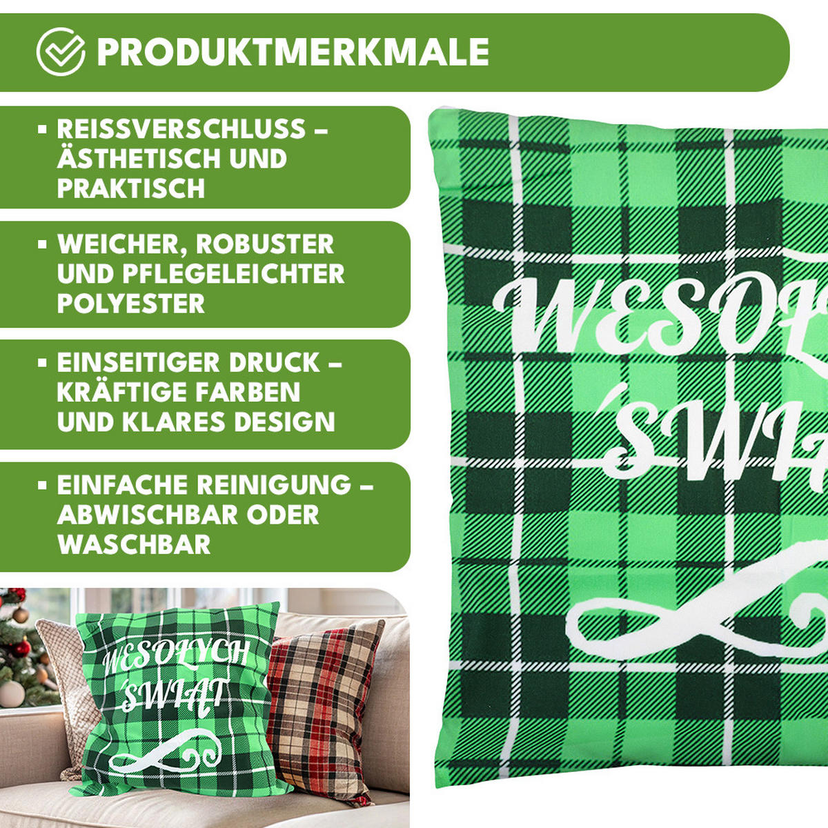 KISSENBEZUG Weihnachts Dekokissenbezug 44x44cm - Grün, Textil (45/45cm) - KRUMAD