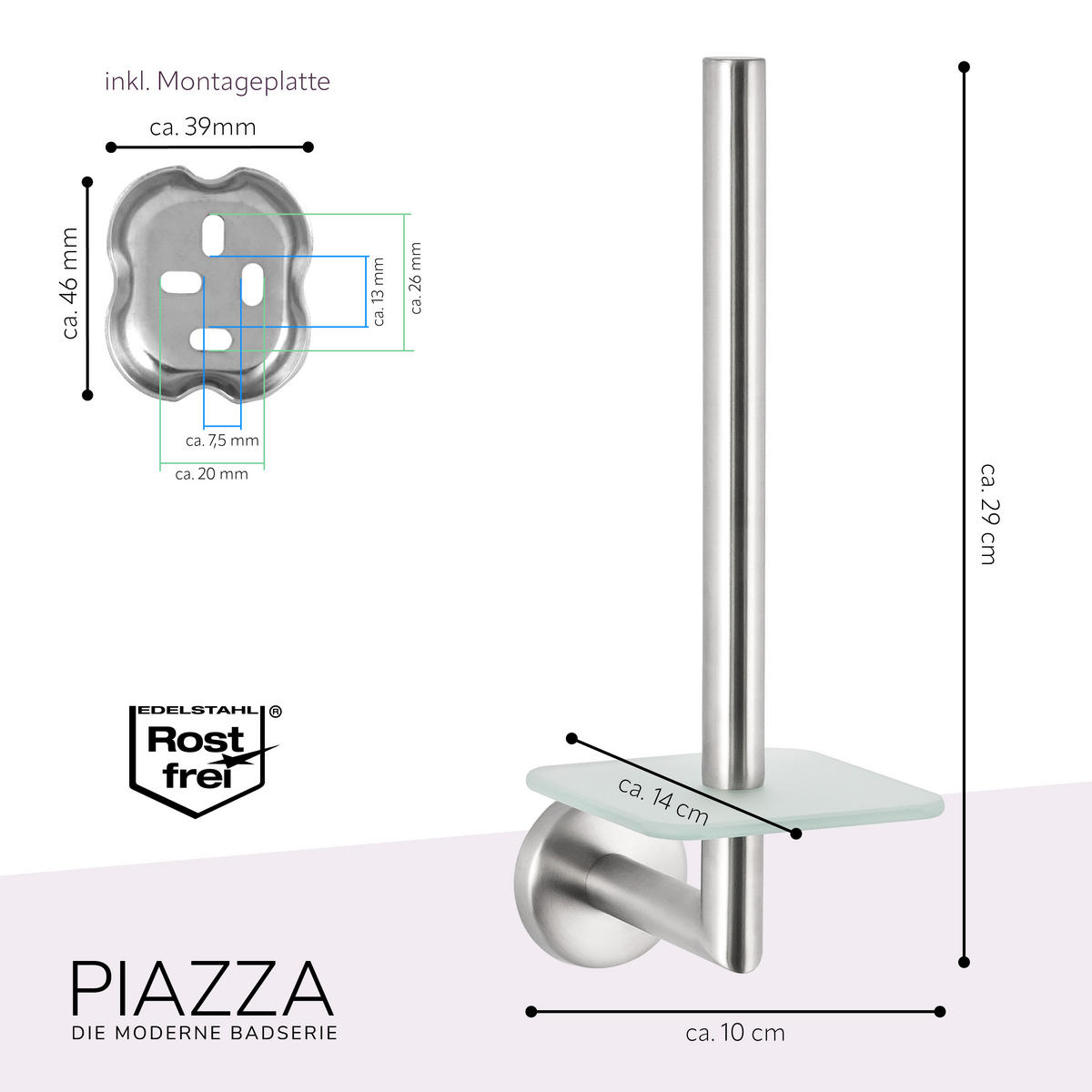 TOILETTENPAPIERHALTER PIAZZA, Edelstahl - Edelstahlfarben, Metall (10/29/14cm) - bremermann