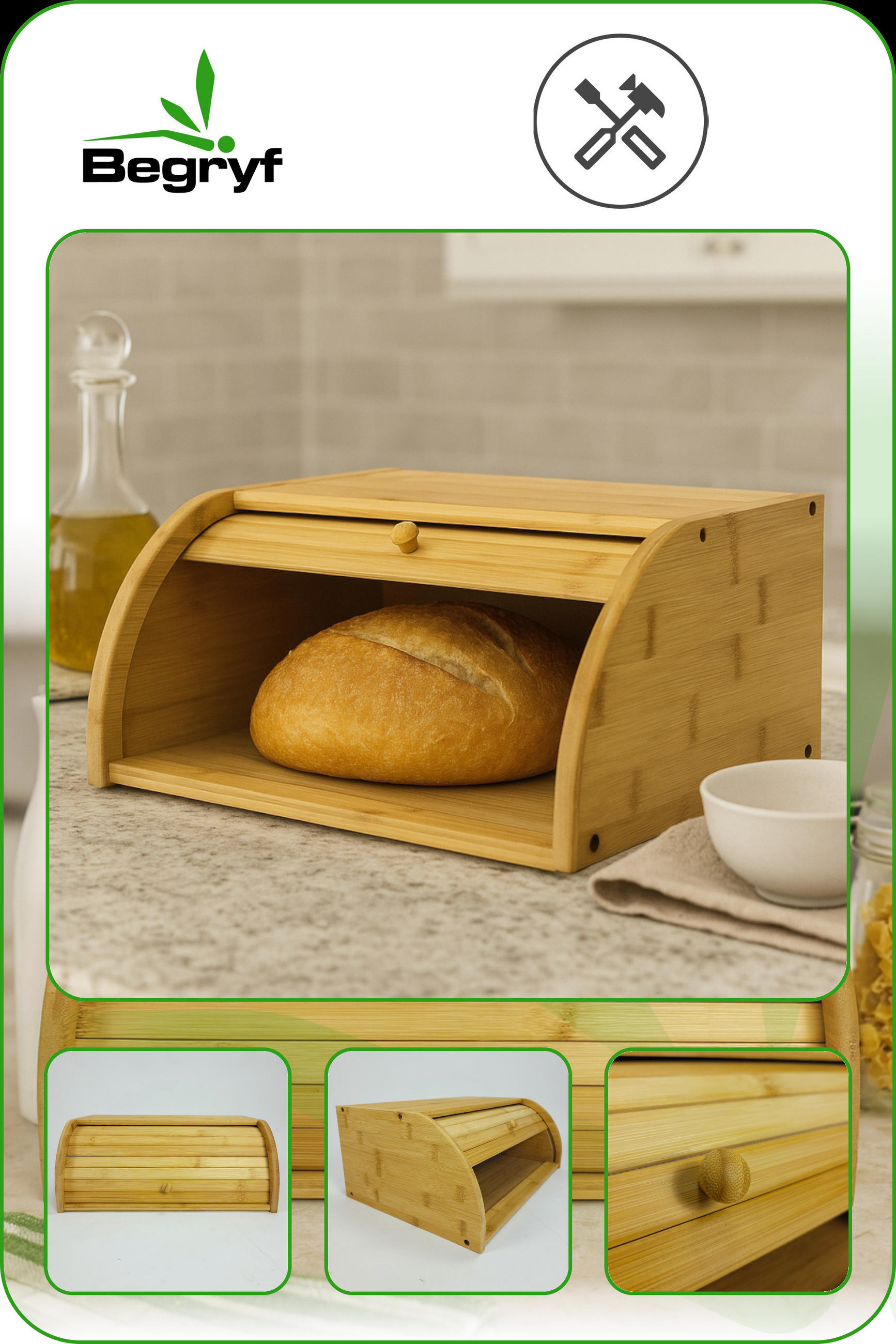 BROTKASTEN Bambus Naturfarben Rolltop 40,5x27x16 cm - Naturfarben, Holzwerkstoff (40.5/16/27cm) - Begryf