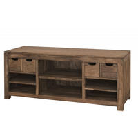 TV-BOARD Sheesham 148x50x62 grau geölt NATURE GREY #40 - Grau, Holz (148/62/50cm) - Massivmoebel24