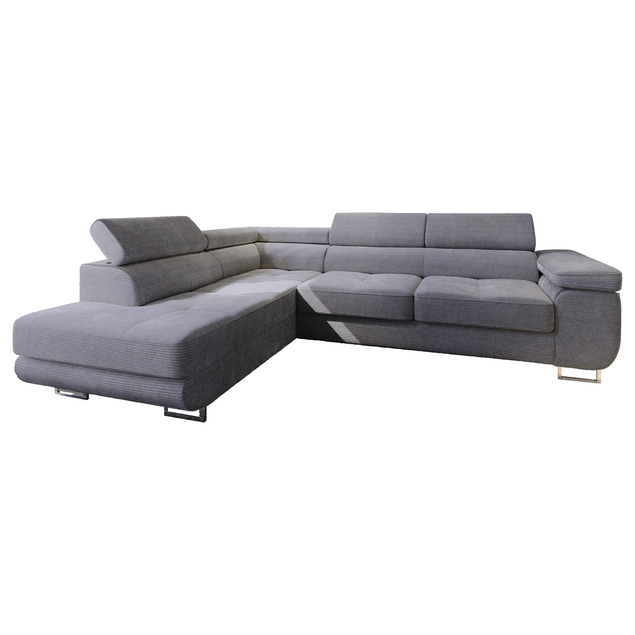 ECKSOFA APIRO L-S Grau Kordstoff mit Schlaffunktion - Silberfarben/Grau, Holz/Textil (276/202cm) - MASSENO