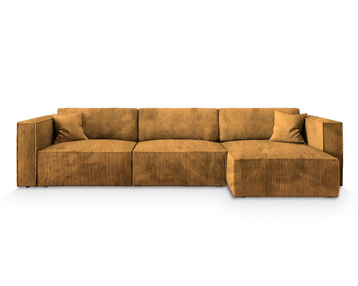 ECKSOFA TOLMO P Gelb Kordstoff mit Schlaffunktion - Gelb, Holz (347/148cm) - MASSENO