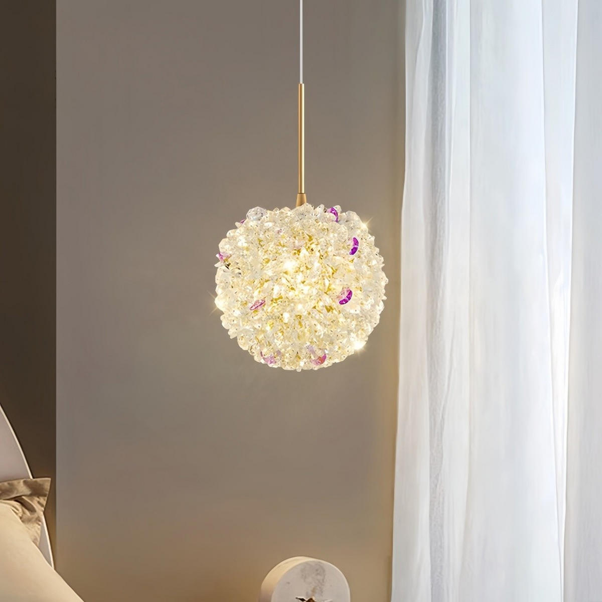PENDELLEUCHTE Hortensie Kristall Kugel, höhenverstellbar Esszimmer Wohnzimmer - Platinfarben, Naturmaterialien (12/12/12cm) - Weltevree
