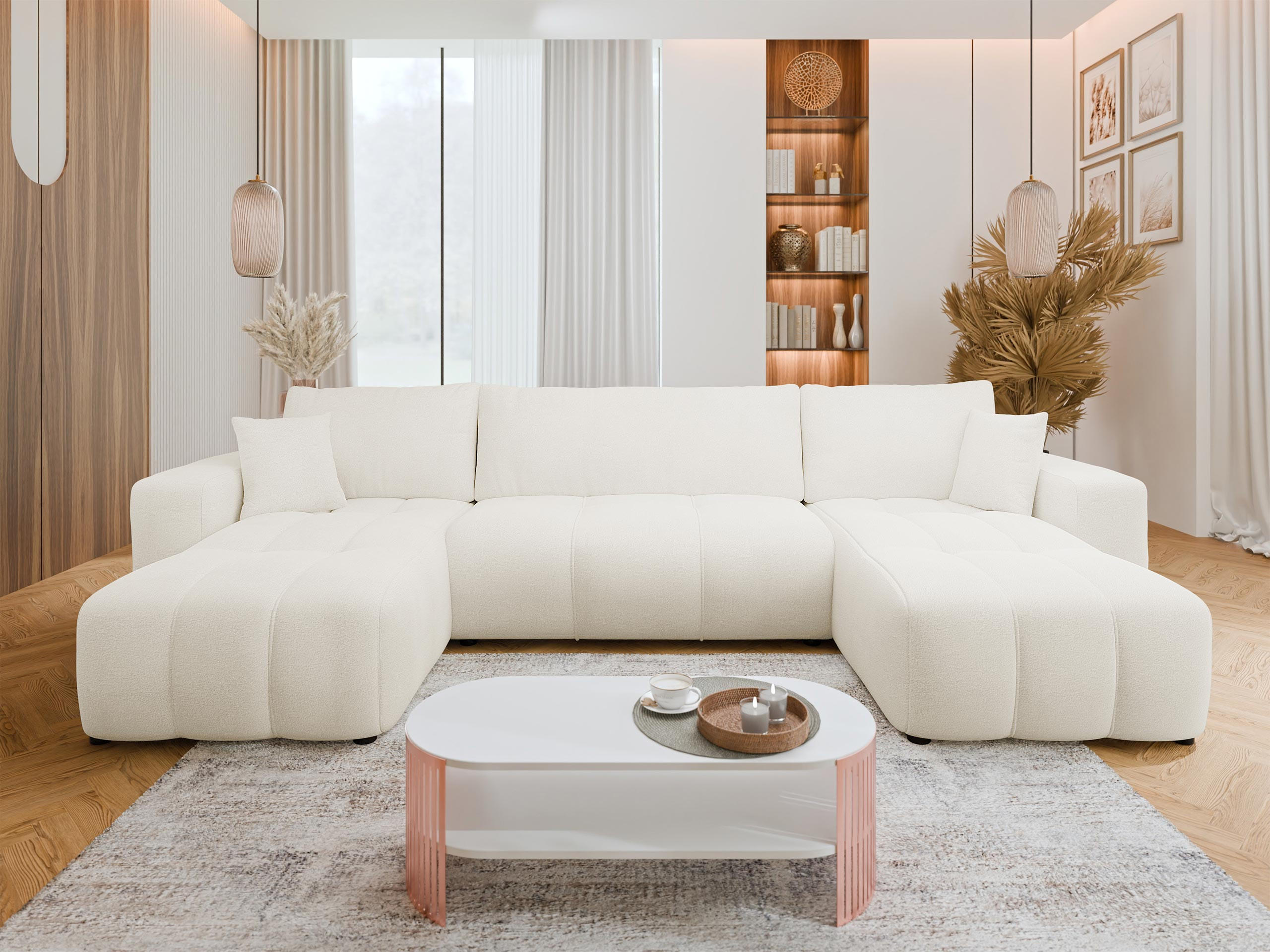 WOHNLANDSCHAFT Furyn U - Creme/Schwarz, Holz/Kunststoff (312/82/145cm) - MIRJAN24