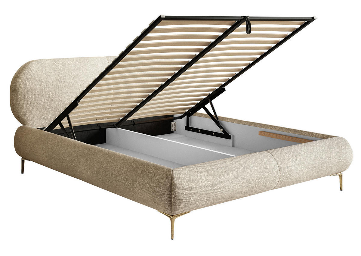 POLSTERBETT Ovalle Beige mit goldenen Metallbeinen und Bettkasten 180 cm - Beige/Goldfarben, Textil/Metall (180/200cm) - Selsey