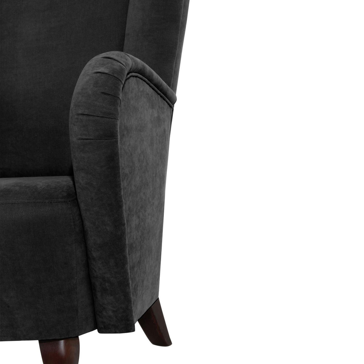 HOCHLEHNSESSEL Kailey Bezug Velourstoff Buche nussbaum dunkel / schwarz - Schwarz, Kunststoff (96/122/89cm) - 58aufmkessel