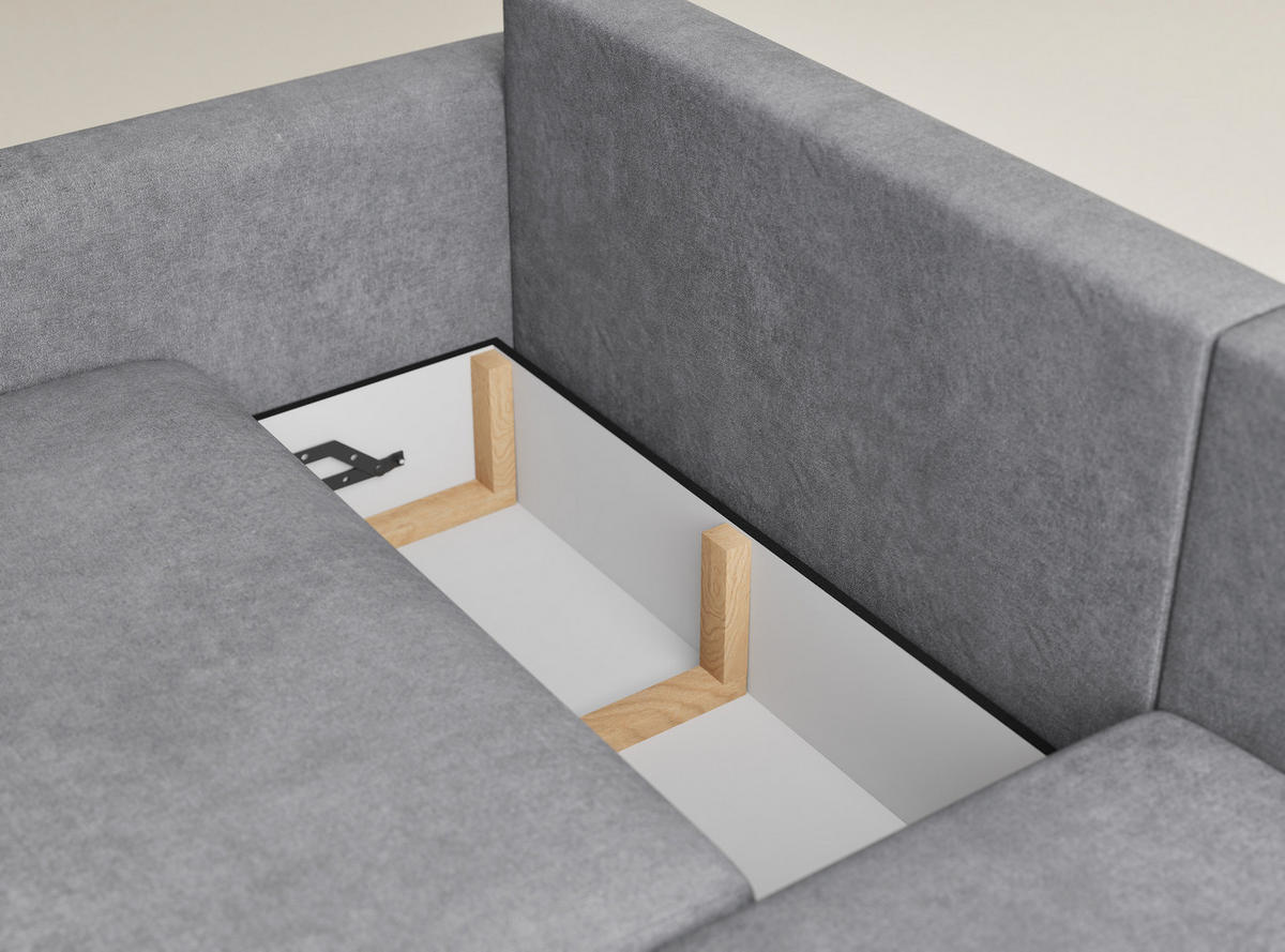 ECKSOFA MIT SCHLAFFUNKTION Leon Grau Webstoff - Schwarz/Grau, Holz/Holzwerkstoff (239/148cm) - Maison de Reve
