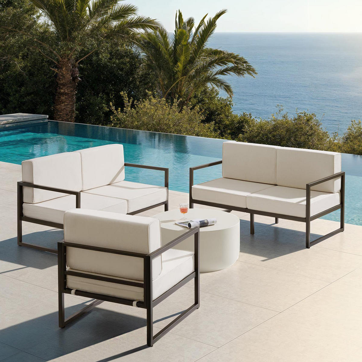 GARTEN-LOUNGESET Comosa,höhenverstellbare Füße,braun/beige - Beige/Braun, Kunststoff - tectake