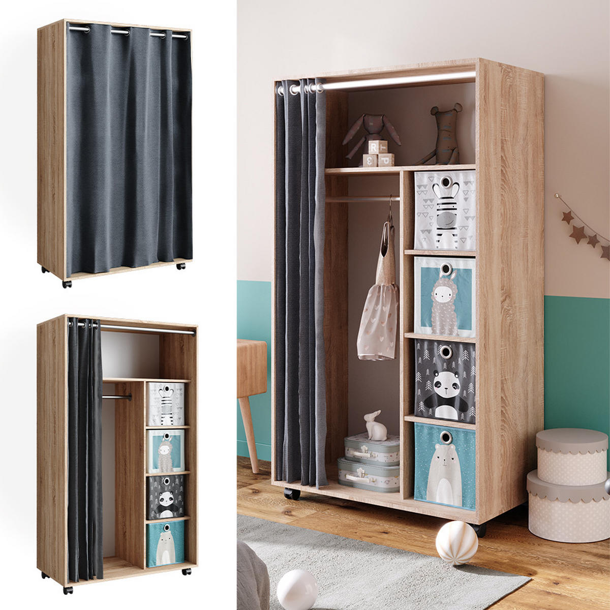 KLEIDERSCHRANK Doros Sonoma 100 x 168 cm offen, mit Rollen - Sonoma Eiche, Holzwerkstoff (100/168/50cm) - Vicco